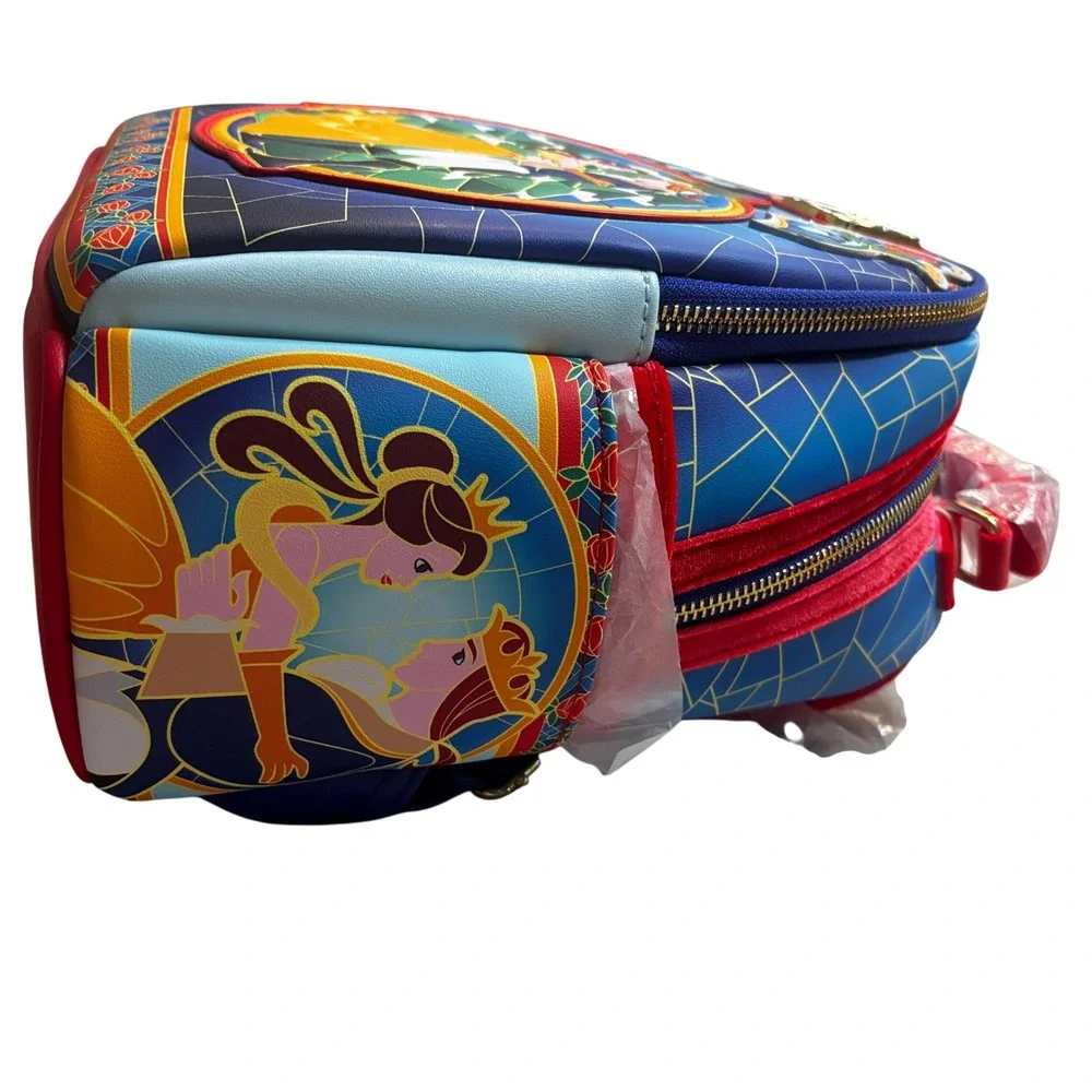 Loungefly Disney Beauty and the‎ Beast Stained Glass Roses Mini Backpack Belle